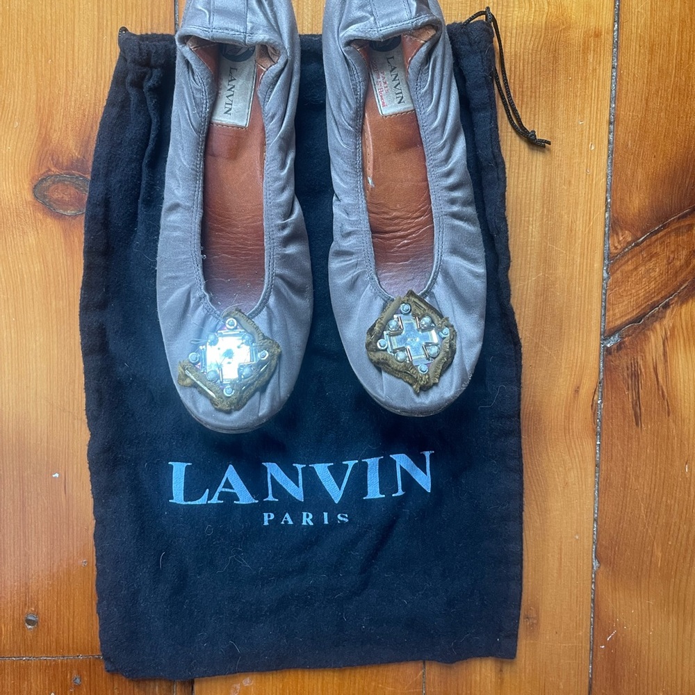 Lanvin Taupe Ballet Flats with Satin Finish